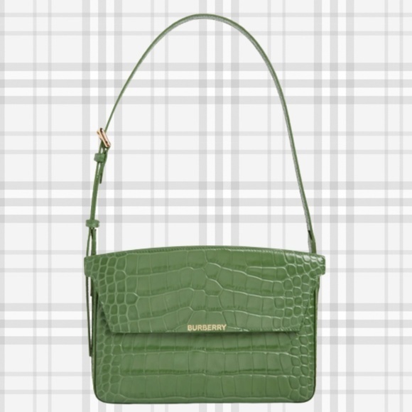 Burberry Handbags - BURBERRY Catherine Croc Embossed Leather Shoulder Bag-Emerald Green